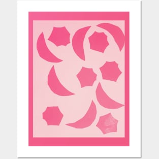 Pink Half Moon and Stars Pattern Posters and Art